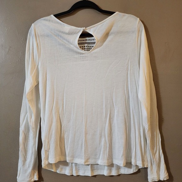 H&M Womens Pullover Slinky Stretch Knit Tee Size S White Keyhole Neck Lace Top - Picture 10 of 12